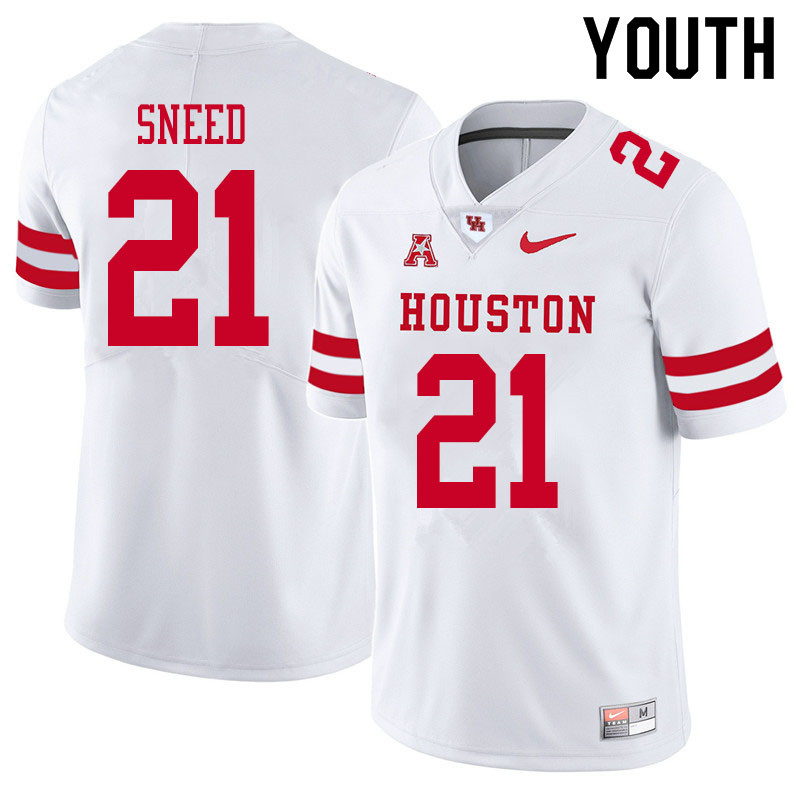 Youth #21 Stacy Sneed Houston Cougars College Football Jerseys Sale-White - Click Image to Close